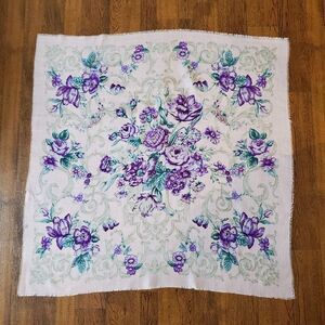 Vintage Glentex Scarf Pink, Purple & Green Floral 29" Square.